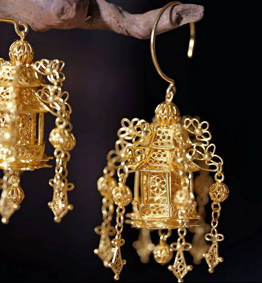 Handmade silver earrings with lantern-inspired filigree motif — symbolizing warmth and reunion, perfect for festive occasions and gifting.