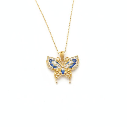Butterfly pendant combining hollow silverwork and colorful enamel — a graceful Chinese enamel jewelry piece symbolizing transformation.
