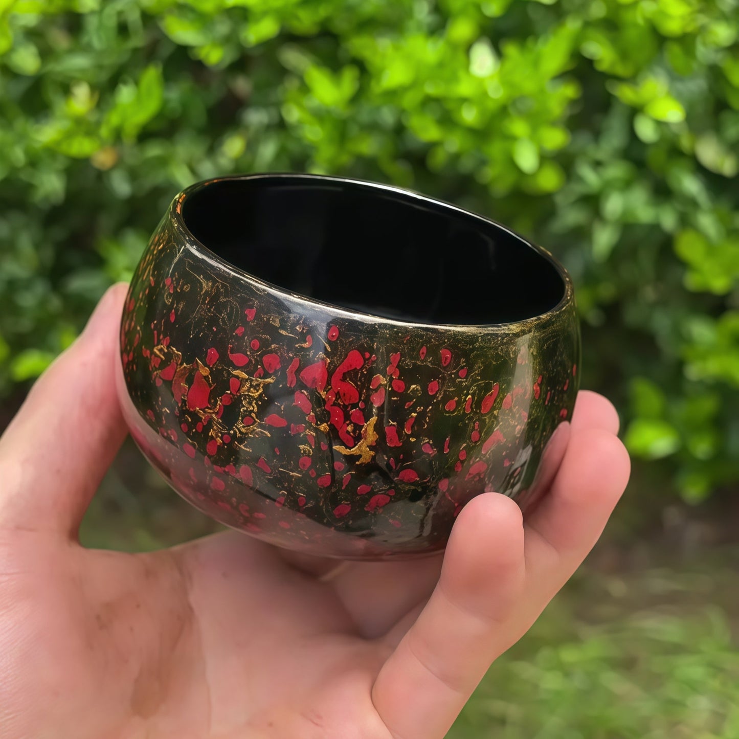 Handmade Lacquer Rohan Cup | Red-Black-Gold Xipi Texture | For Tea & Coffee