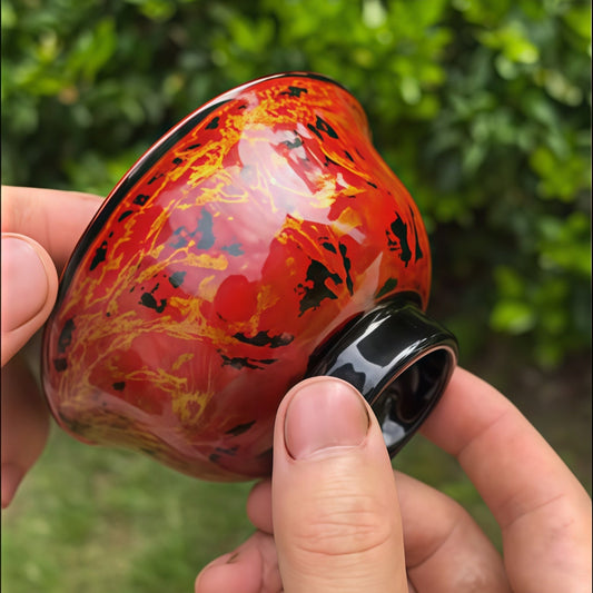 Red-Gold Lacquer “Weighted” Cup | Steady Grip | Heat-Comfortable for Tea & Coffee