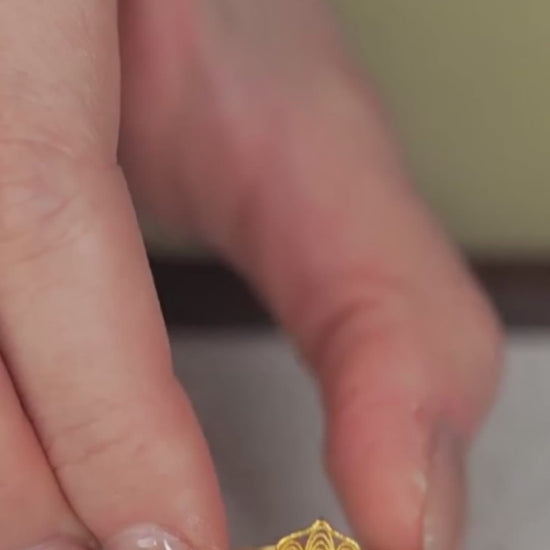 Gold-plated filigree cherry blossom ring with freshwater pearl, adjustable open design
