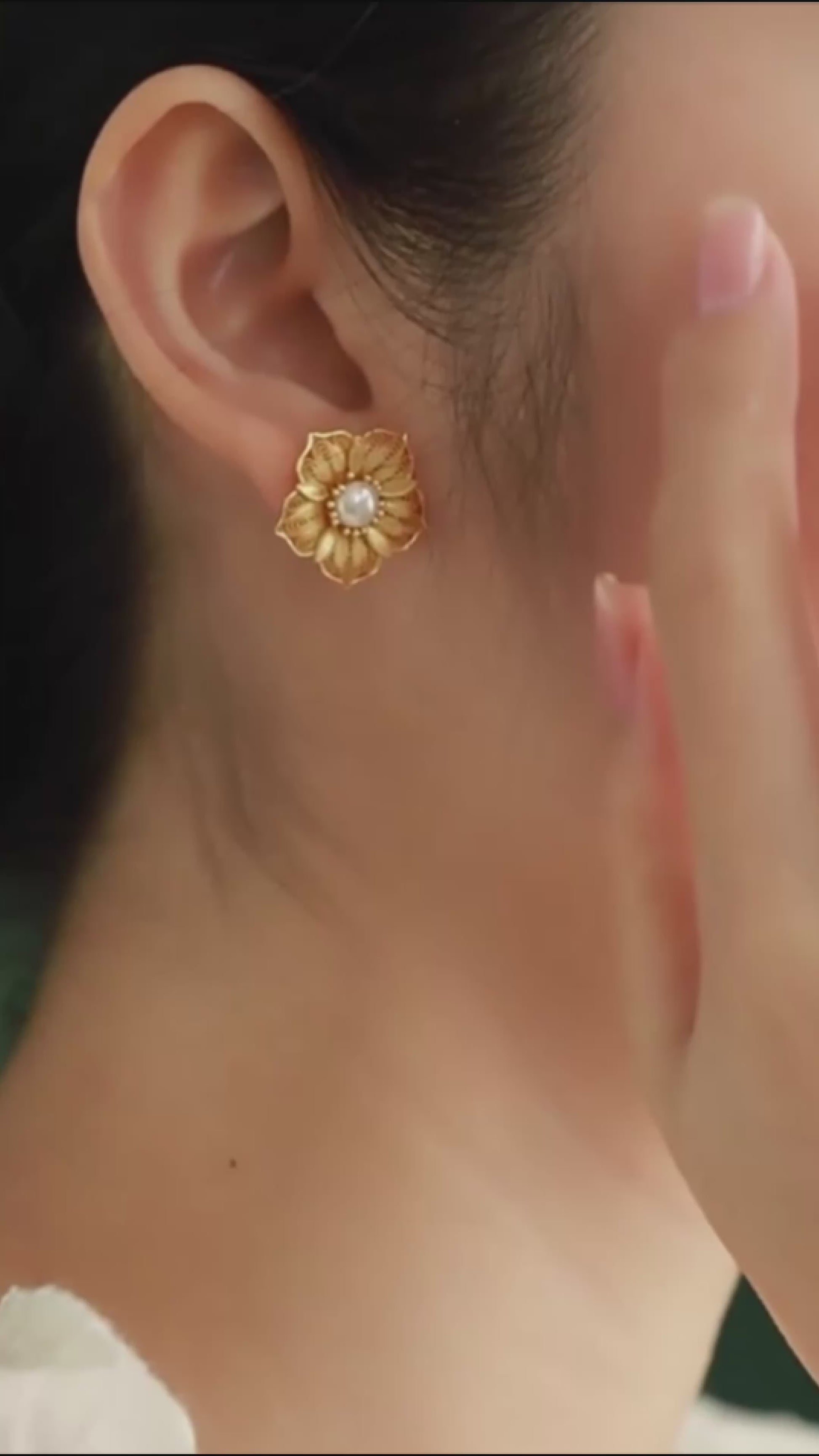 Handmade silver stud earrings featuring cherry blossom filigree inlay, part of our handmade silver jewelry collection inspired by oriental elegance.mp4