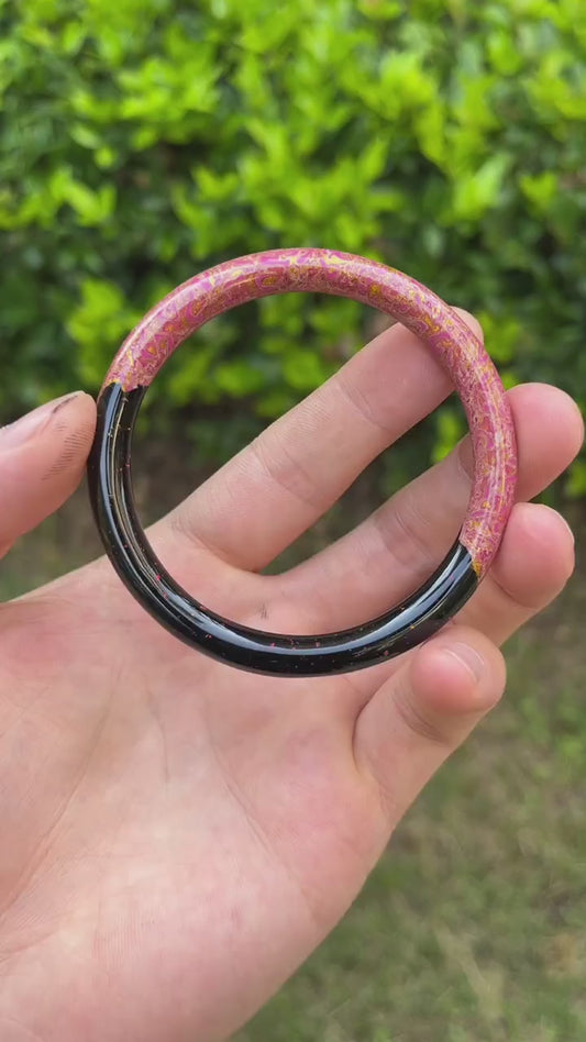 Pink-Gold & Opal Lacquer Bangle | Half Opal Scatter | Bright Layered Glow