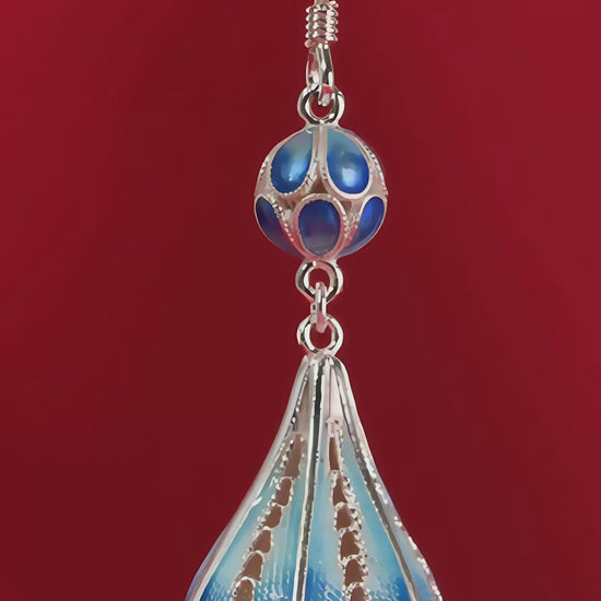 Deep blue enamel droplet earrings reflecting calm ocean tones — handmade enamel silver earrings ideal for poetic and elegant styles.mp4
