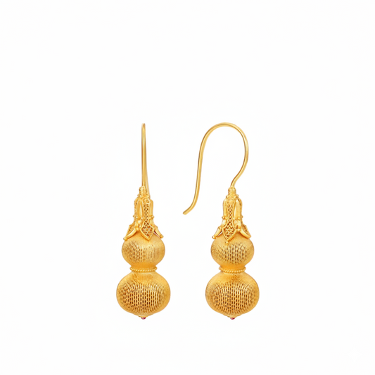 Gold-plated sterling silver gourd stud earrings with filigree-style texture
