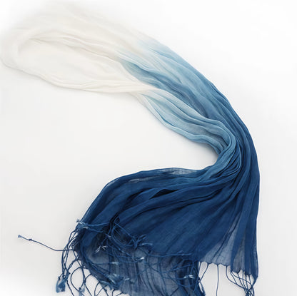 Plant-Dyed Linen Gradient Scarf | Lightweight Artistic Handmade Shawl | French-Inspired Everyday Elegance