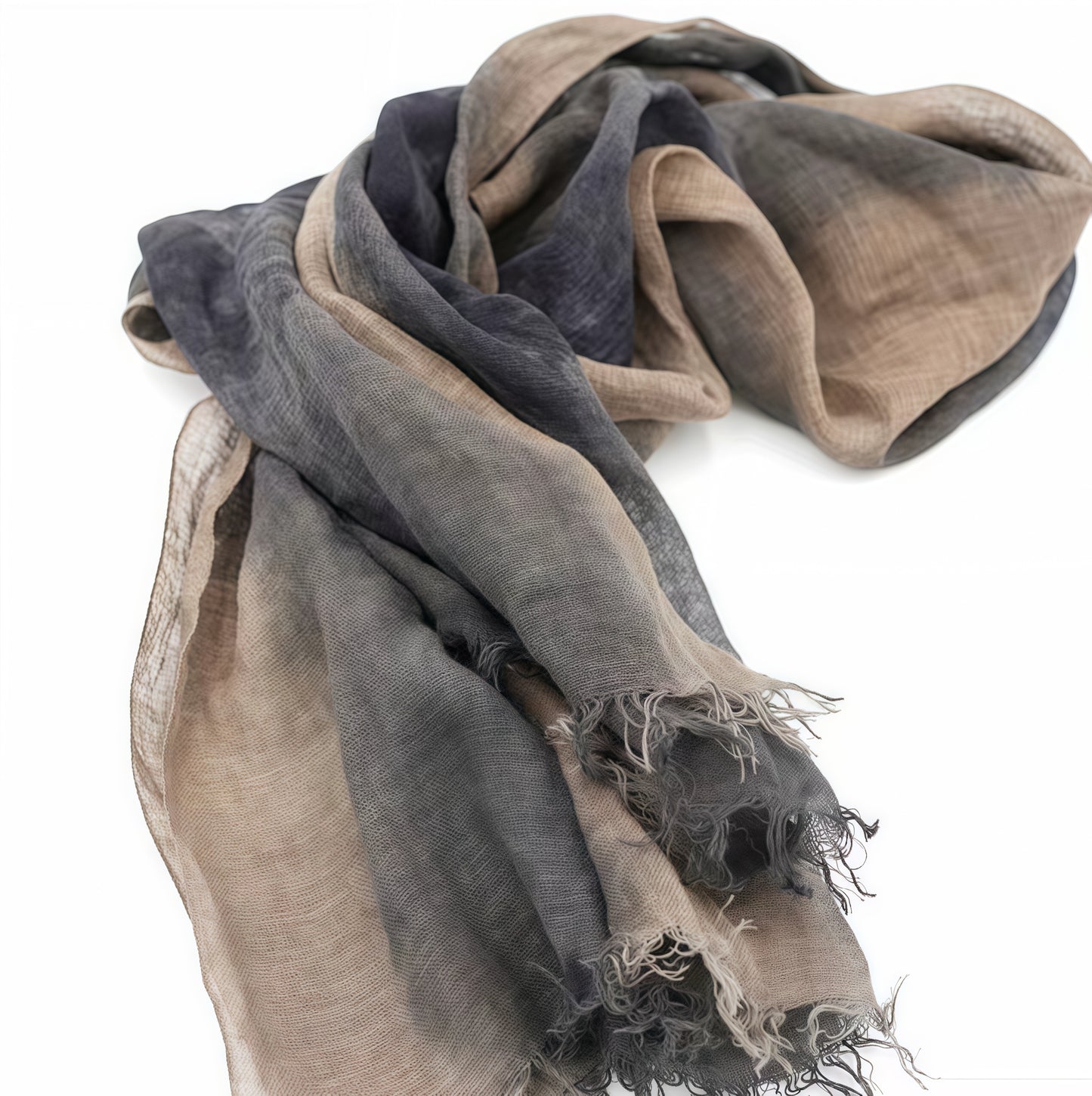 Plant-Dyed Linen Gradient Scarf | Lightweight Artistic Handmade Shawl | French-Inspired Everyday Elegance
