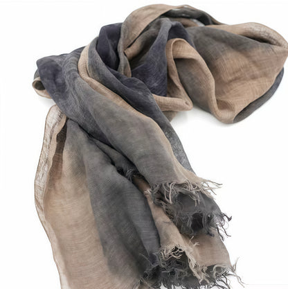 Plant-Dyed Linen Gradient Scarf | Lightweight Artistic Handmade Shawl | French-Inspired Everyday Elegance